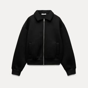 Zara Black Scuba Zip-Up Jacket size Large